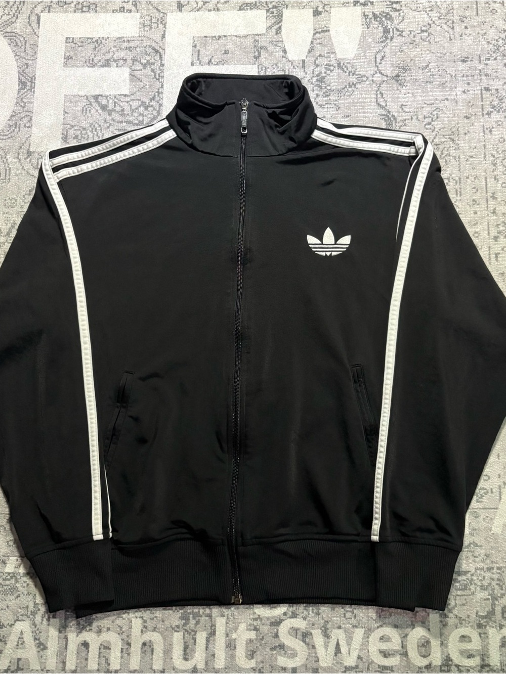adidas Black Zip-Up Track Jacket with White Stripes